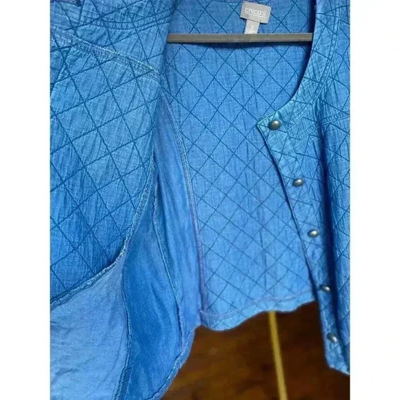 Chicos Quilted Denim Jacket Button Up Cottagecore Cozy Gorpcore Granola Fall Y2K - Picture 7 of 11